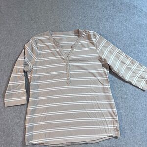 L.L.Bean Striped Henley Style V-Neck 3/4 Sleeve Top Women's Coastal Casual M